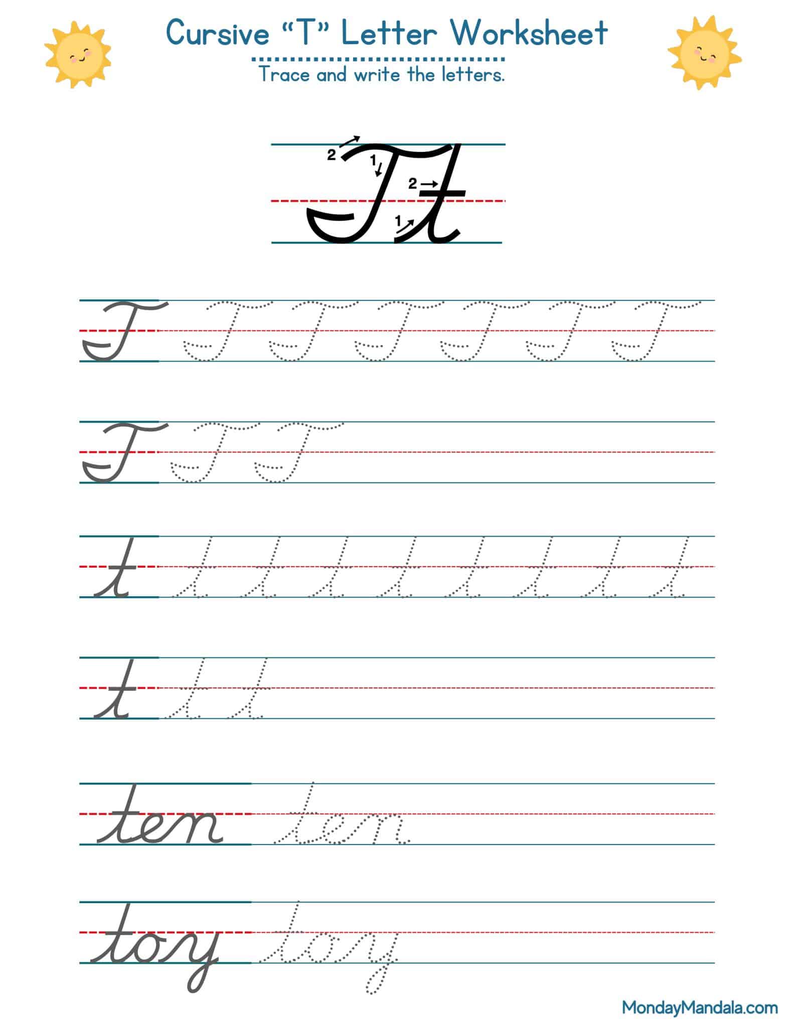 10 Cursive T Worksheets (Free Letter Writing Printables)