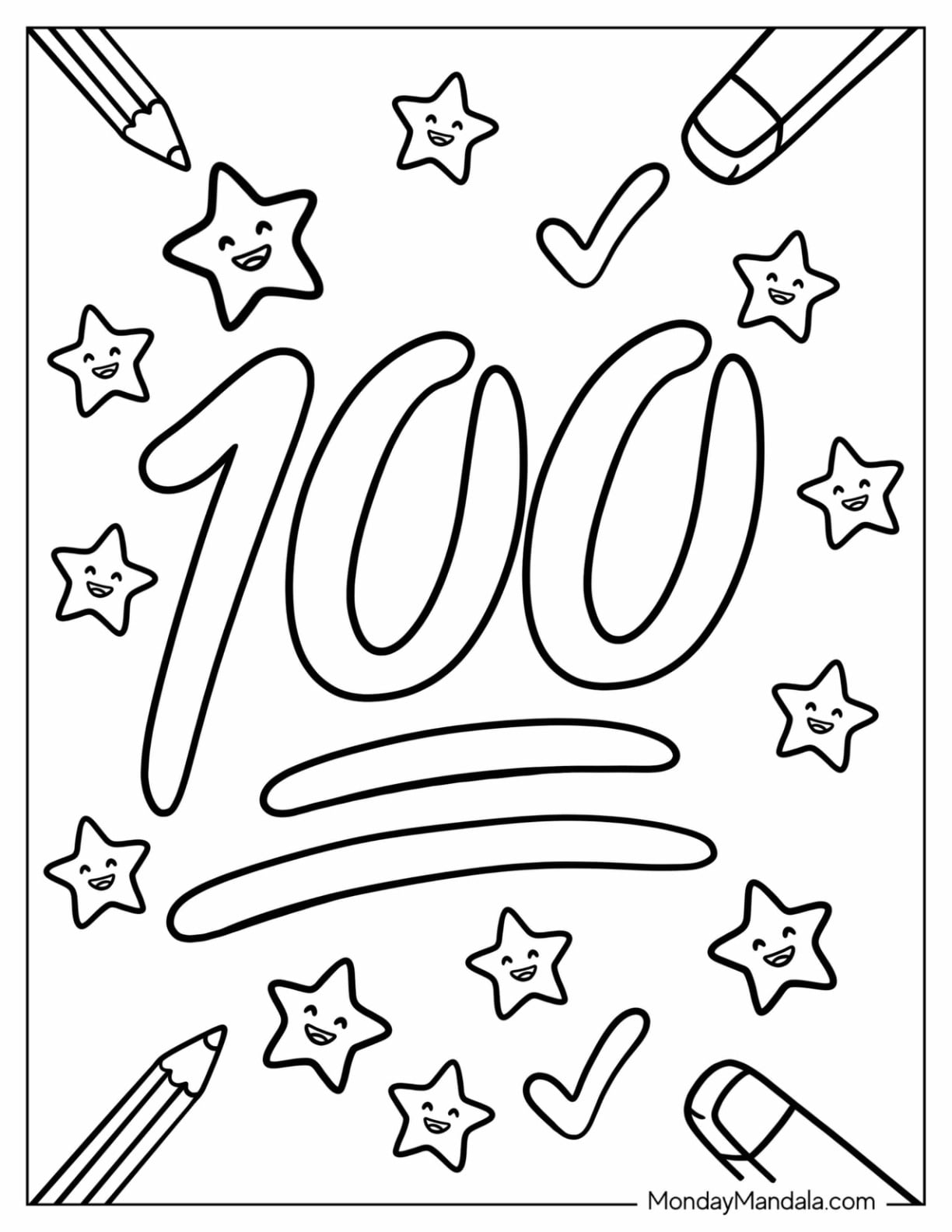 100 Emoji Coloring Page with Stars for Kids