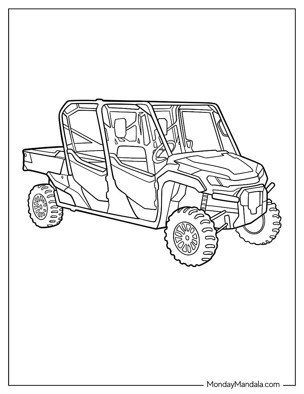 4 Seater Crew Cab Utility UTV Coloring Page with Cargo Bed