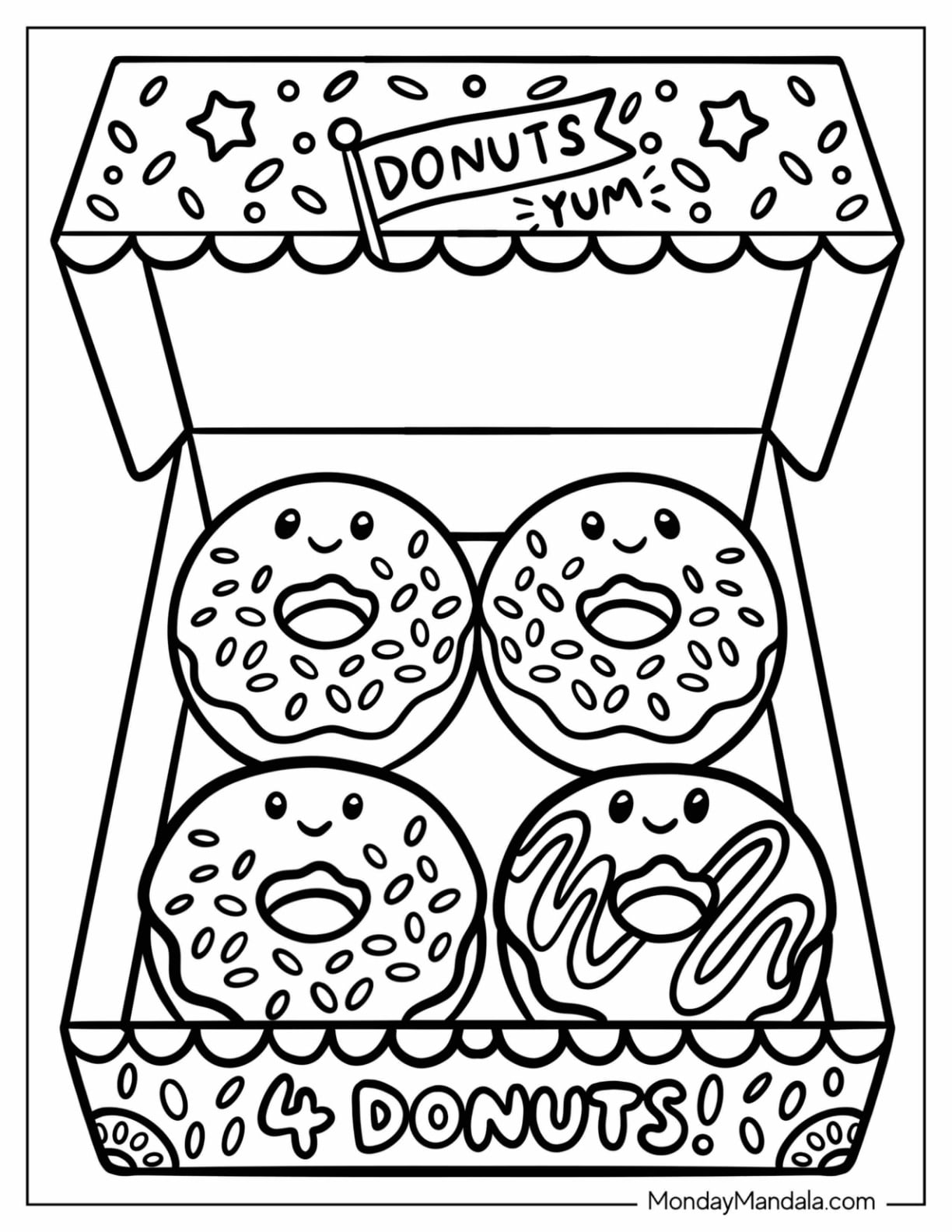 A Box of Four Donuts Coloring Page