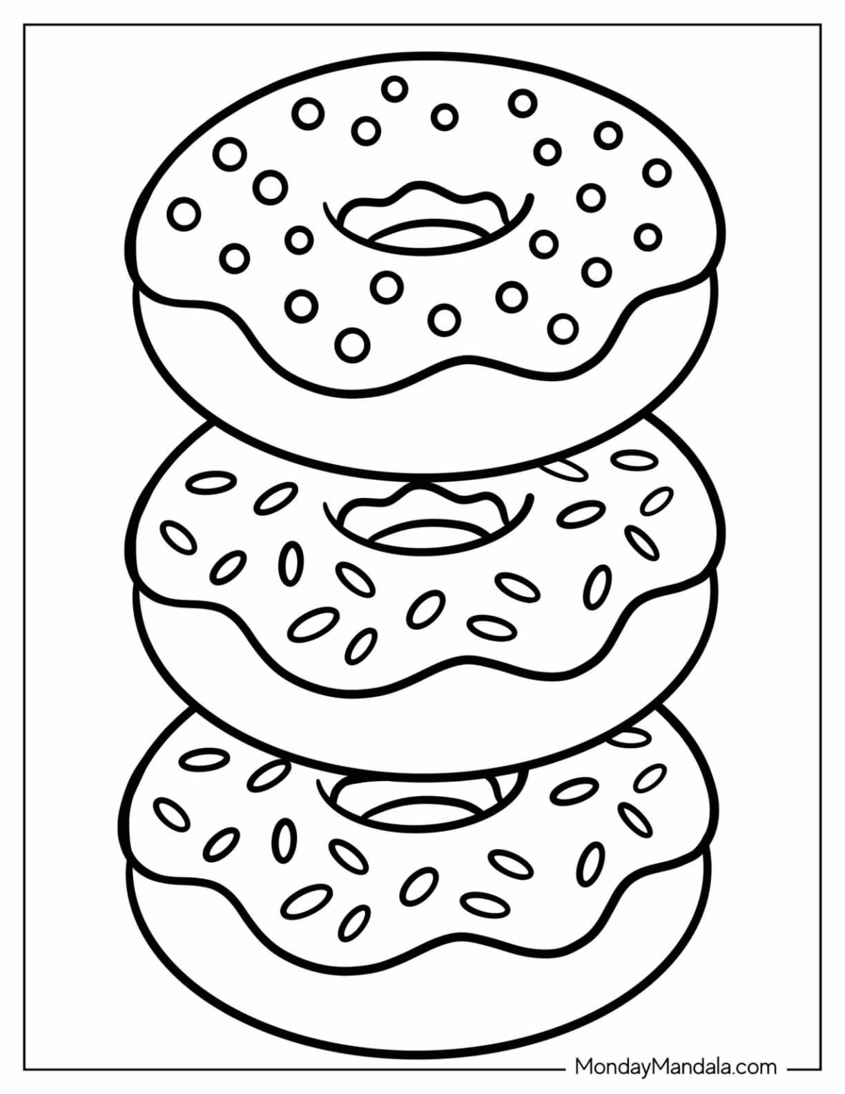 A Stack of Three Sprinkled Donuts Coloring Page for Kids