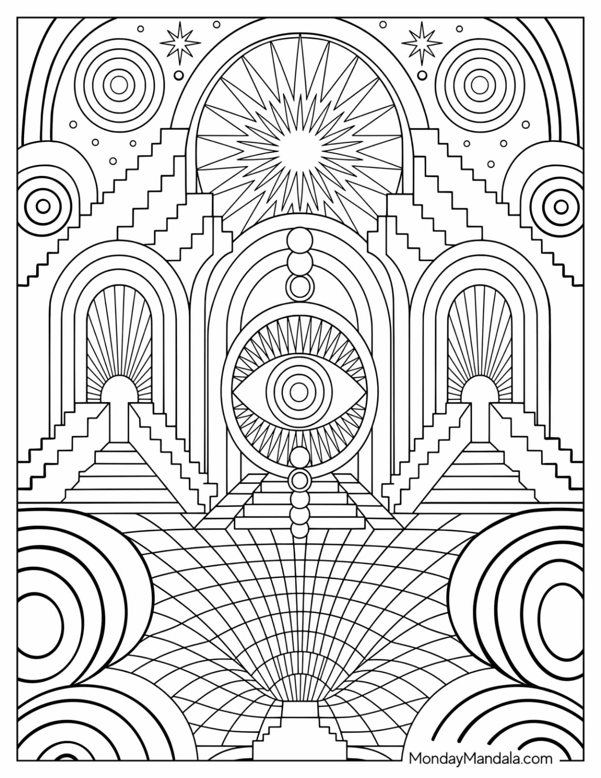 Abstract Geometric Arches and Circles Coloring Sheet