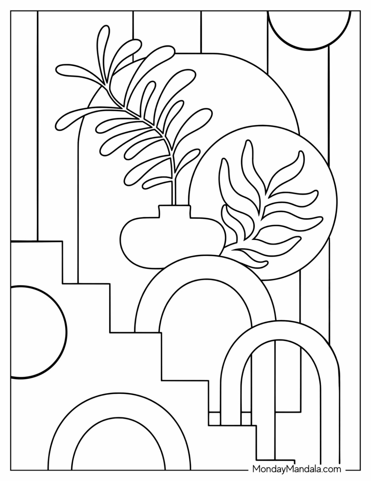 Abstract Geometric Arches with Tropical Leaves Coloring Sheet