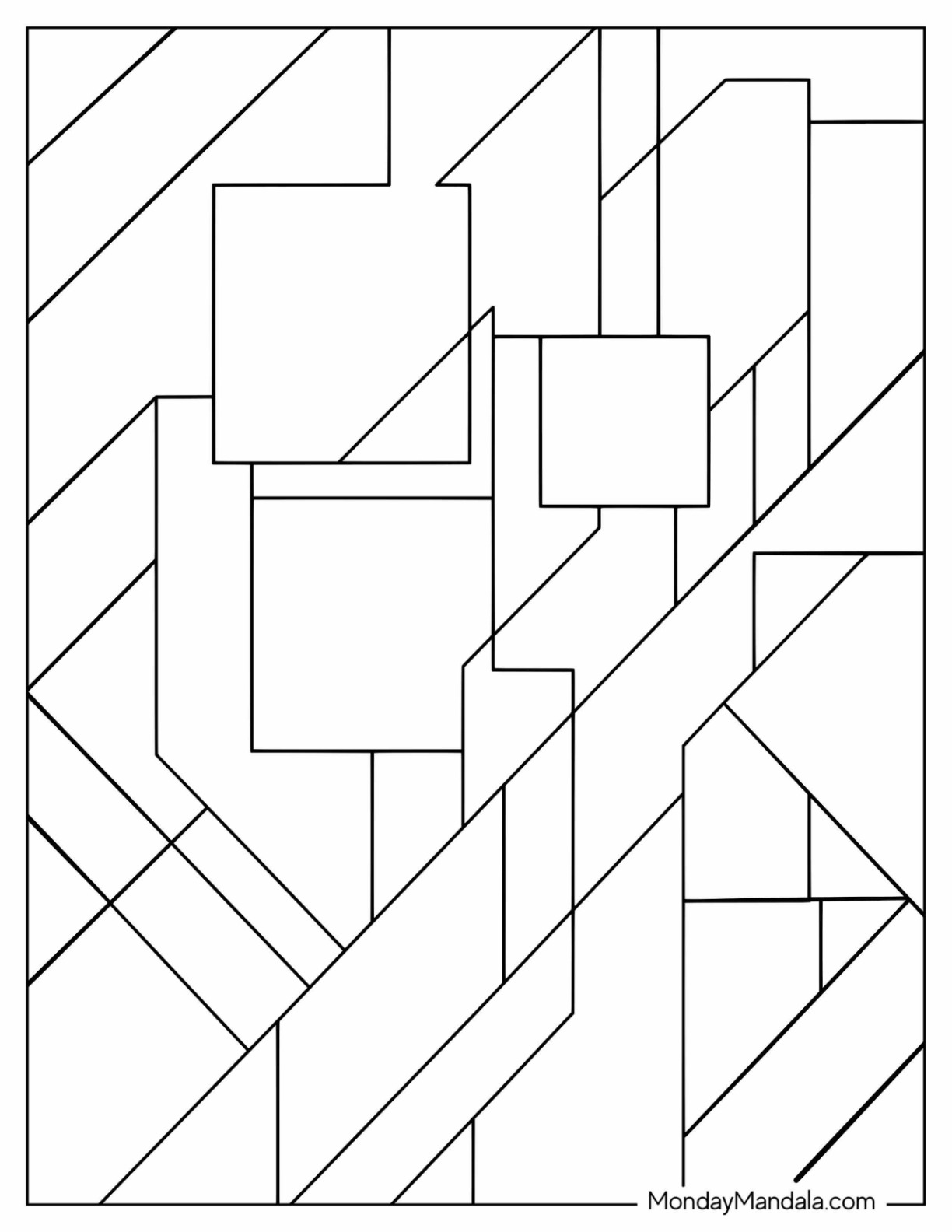 Abstract Geometric Blocks and Lines Coloring Page for Kids