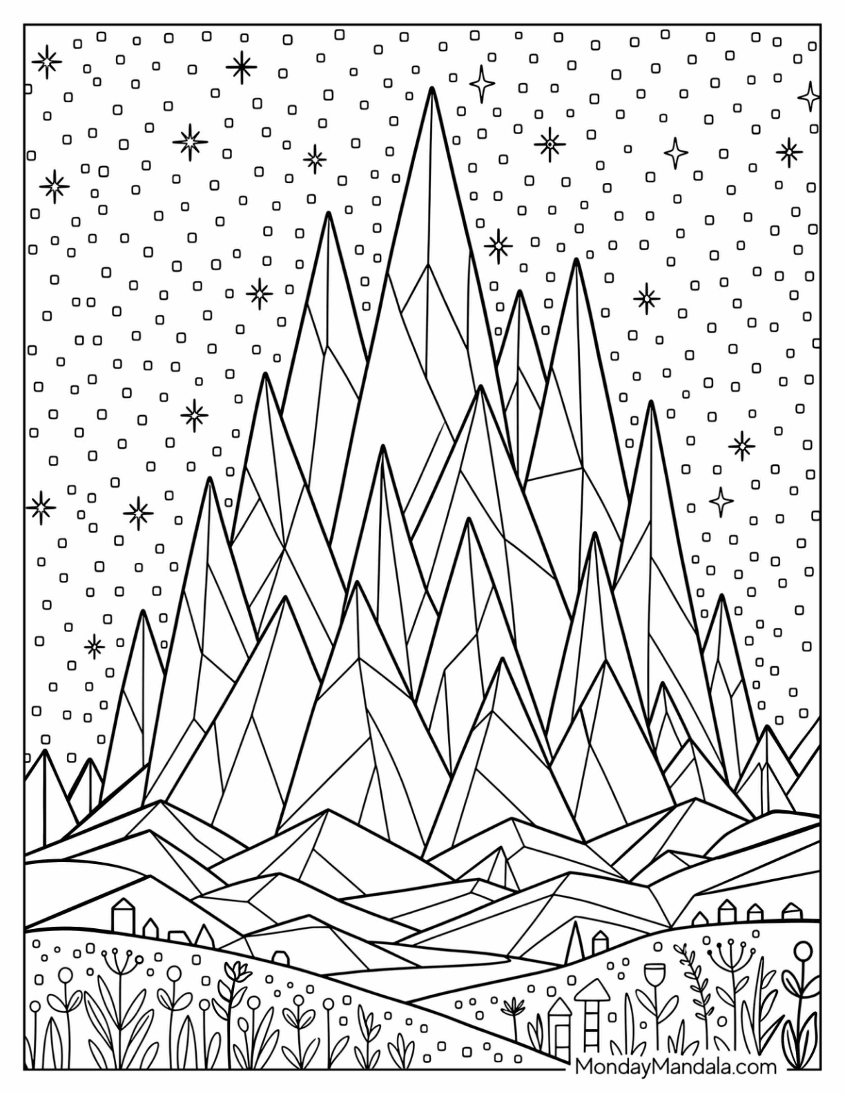 Abstract Geometric Mountain Landscape Coloring Sheet
