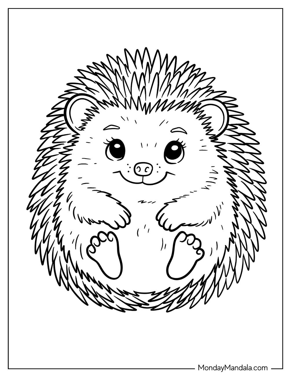 Adorable Baby Hedgehog Coloring Page Lying on Its Back for Kids