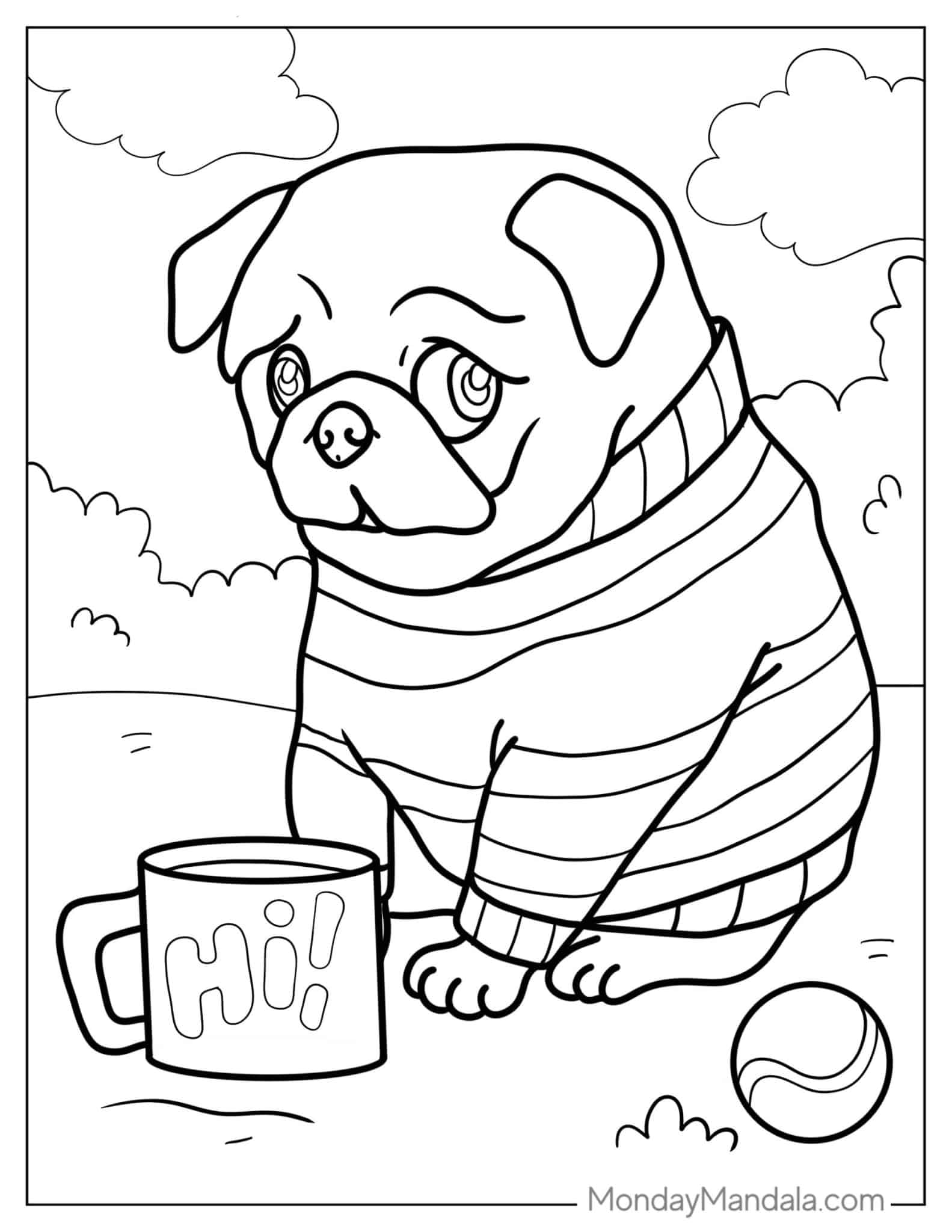 Pug Dog Colouring Pages