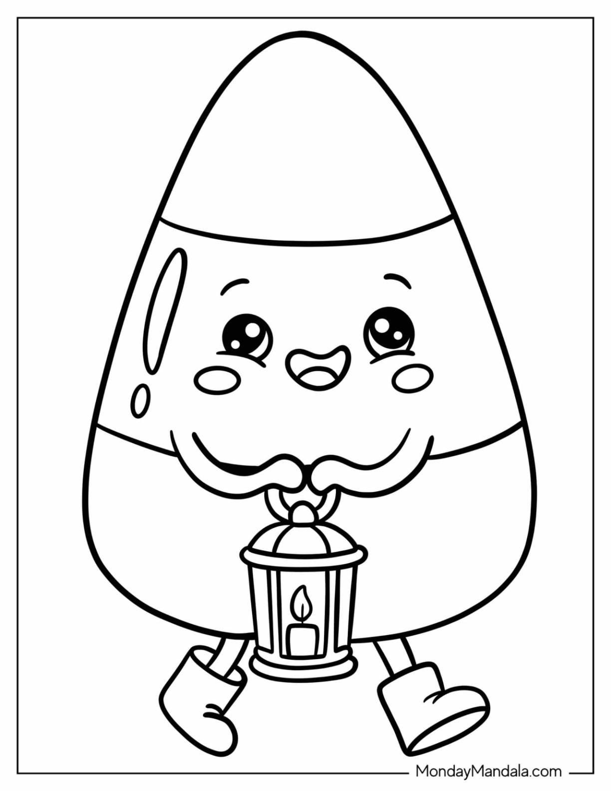 Adorable Candy Corn Holding a Lantern Coloring Page