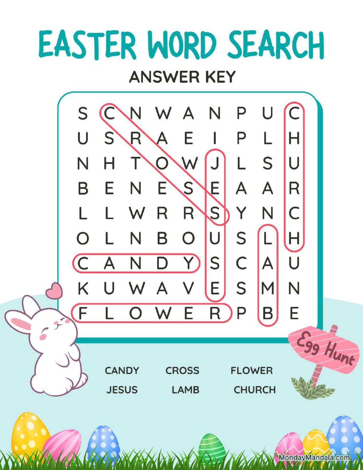 Adorable Easter Word Search For Kids Answer Key