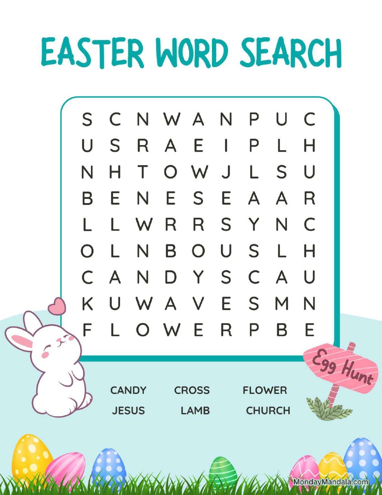 Adorable Easter Word Search For Kids
