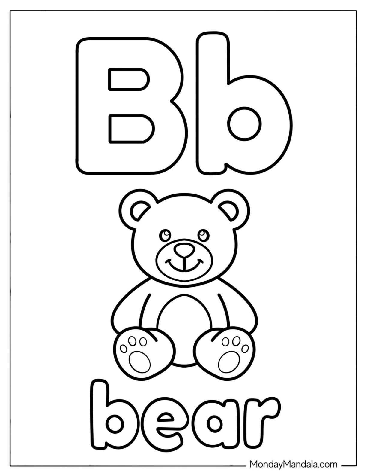 Adorable Letter B Coloring Page is for Teddy Bear