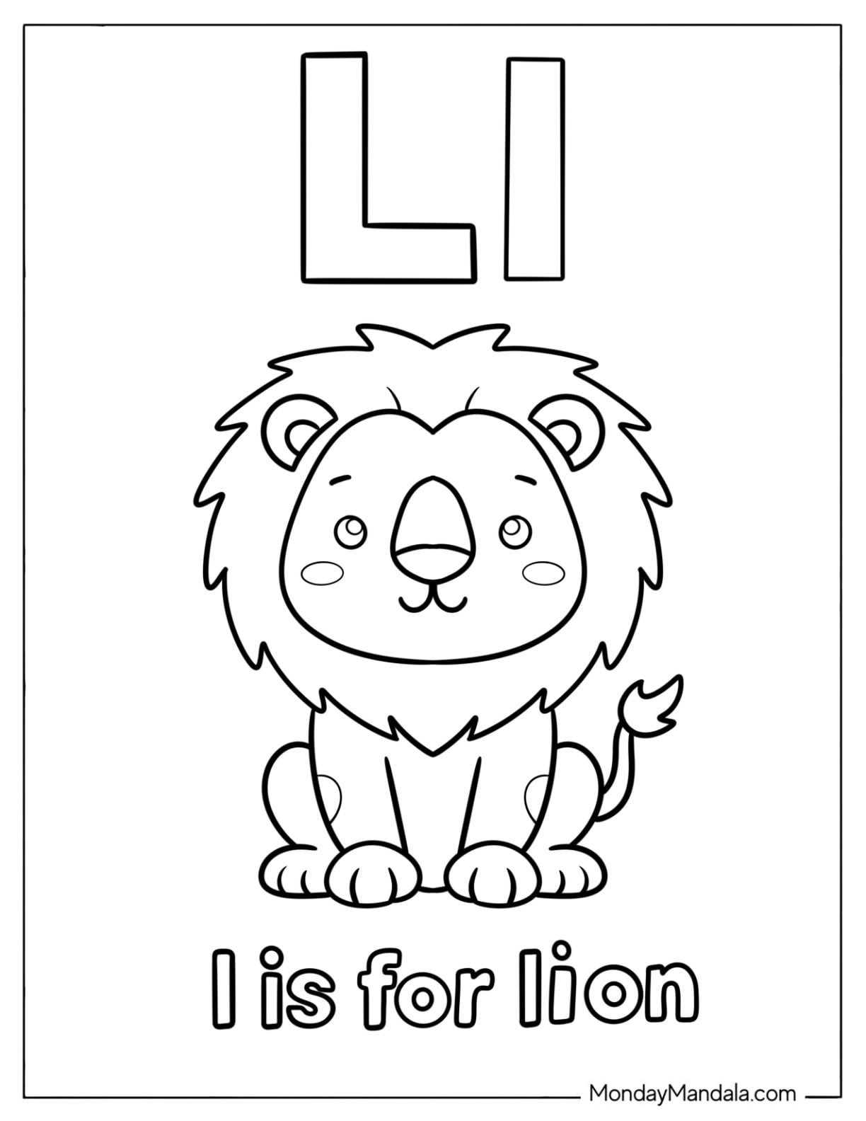 Adorable Letter L Coloring Page is for Lion for Preschoolers