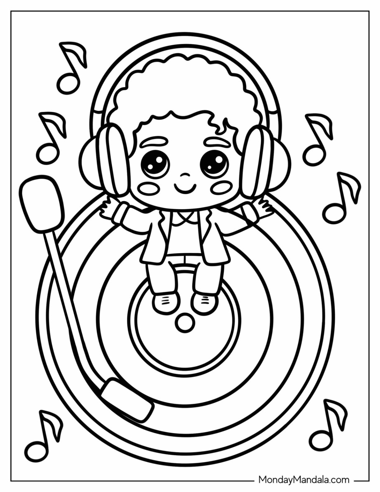 Adorable Michael Jackson Coloring Page Wearing Headphones Listening to Music for Kids
