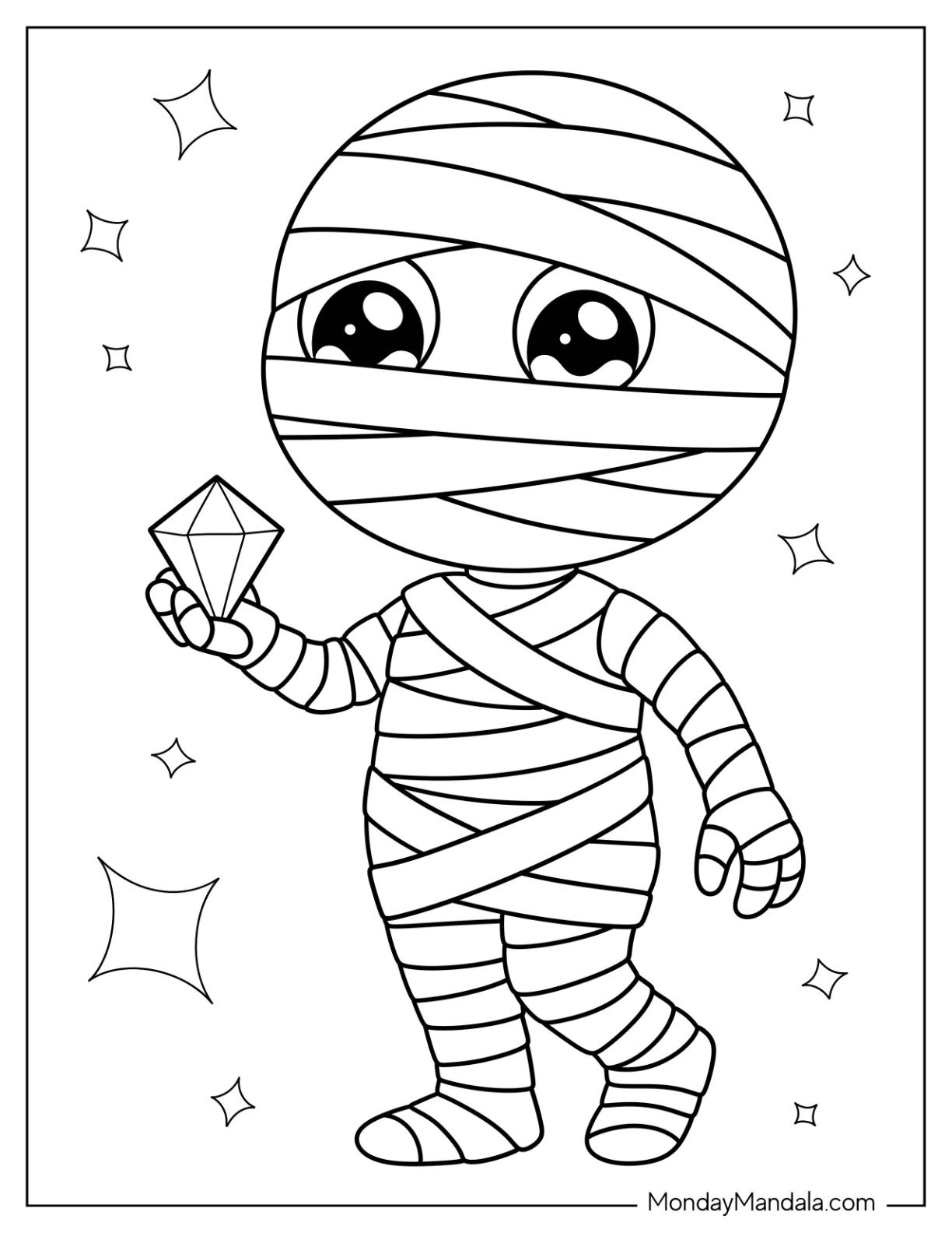 Adorable Mummy Coloring Page Discovering Ancient Jewel for Preschoolers