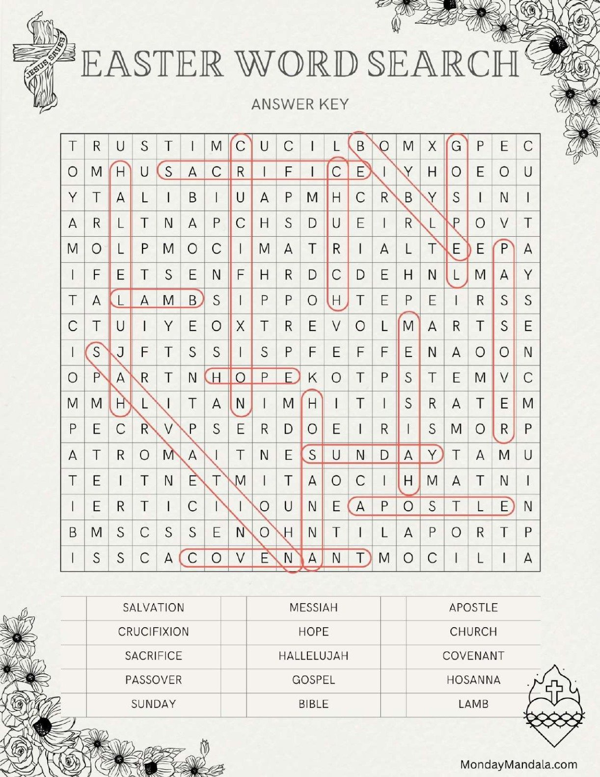 Advanced Easter Word Search Answer Key v2