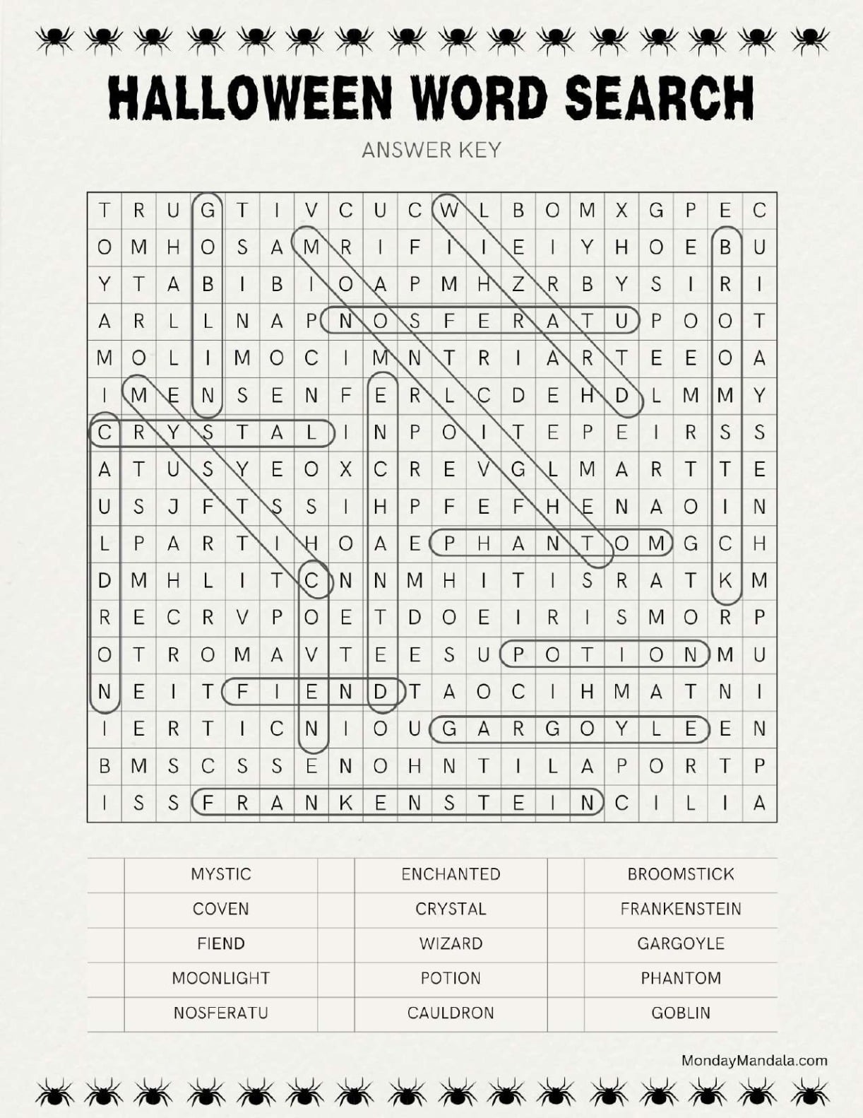 Advanced Halloween Word Search For Adults Answer Key