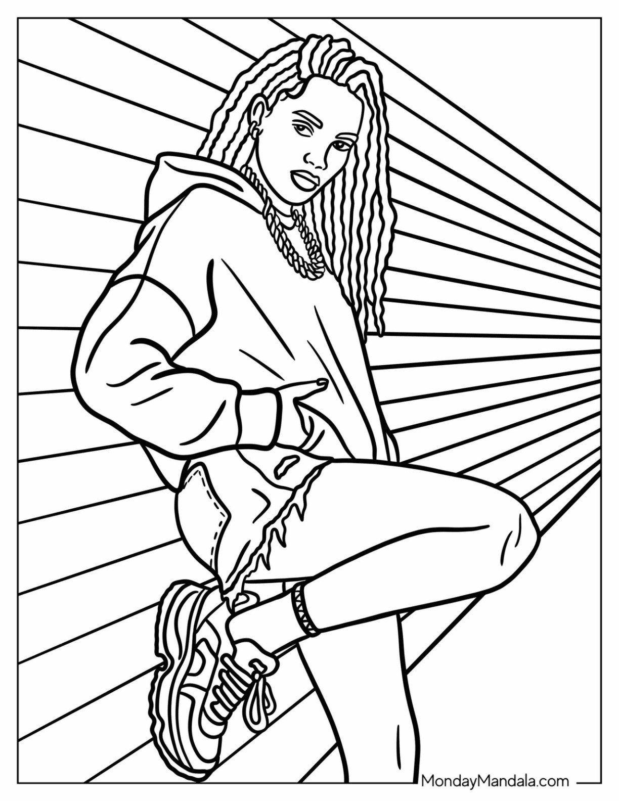 African American Baddie Coloring Page in Streetwear