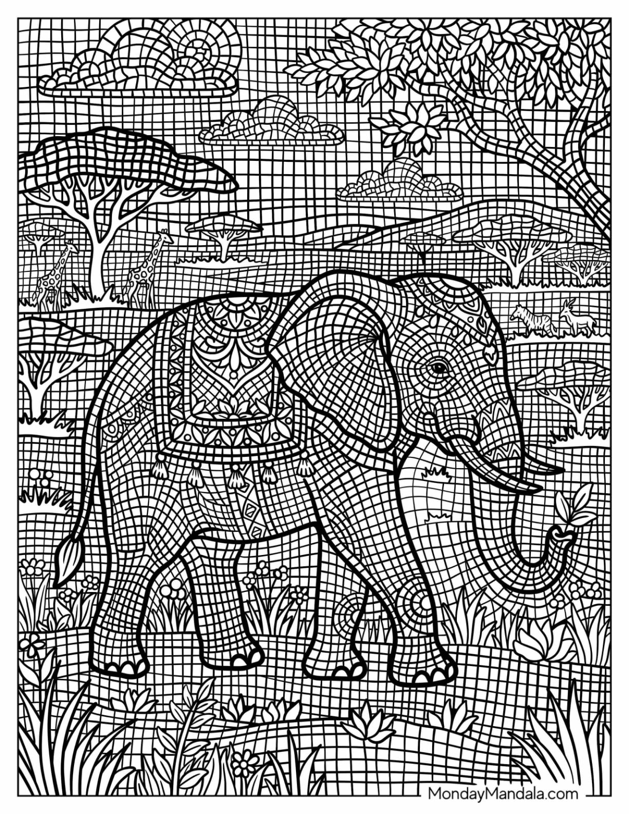 African Elephant and Calf Walking Across the Savanna Mosaic
