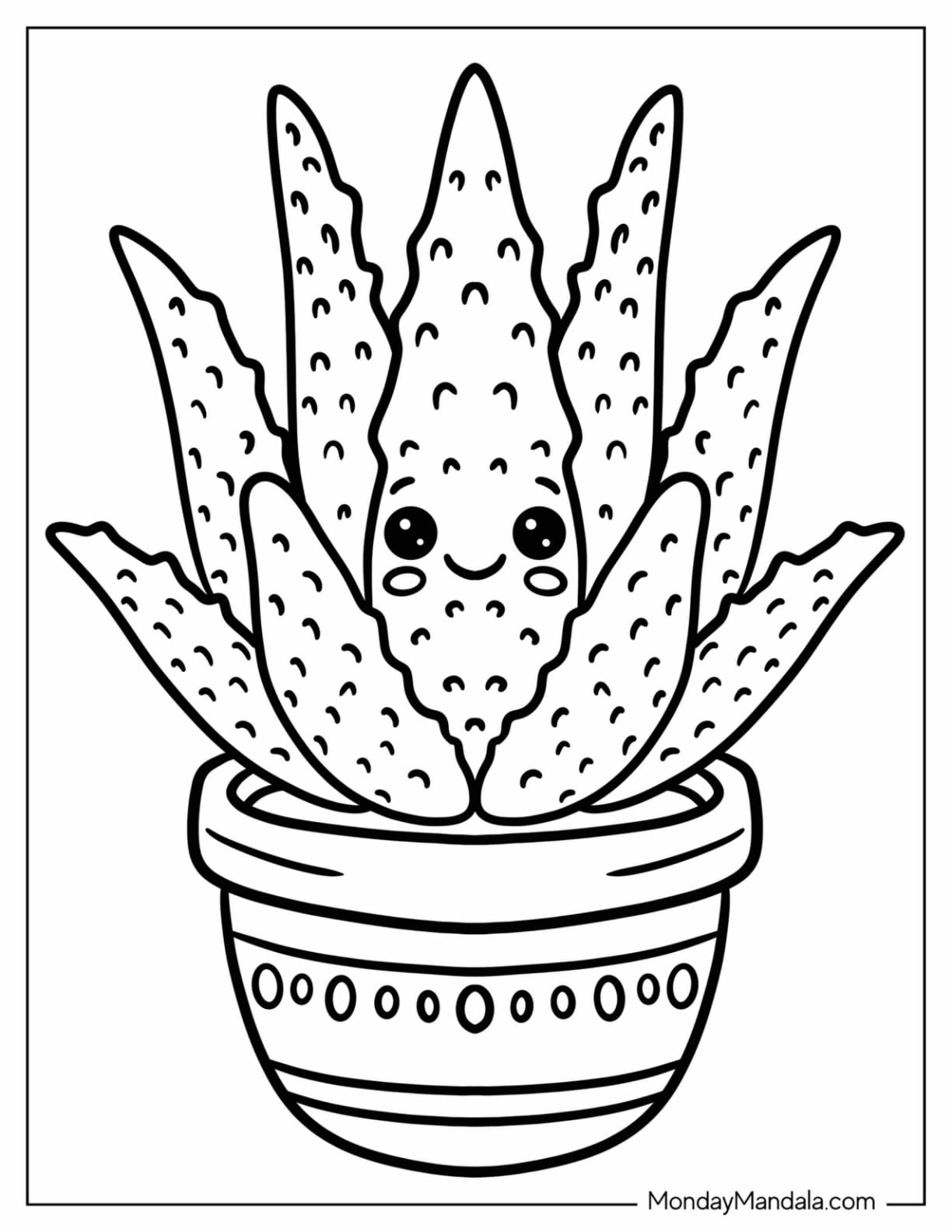 Aloe Vera Succulent in a Decorative Pot Coloring Page for Preschoolers