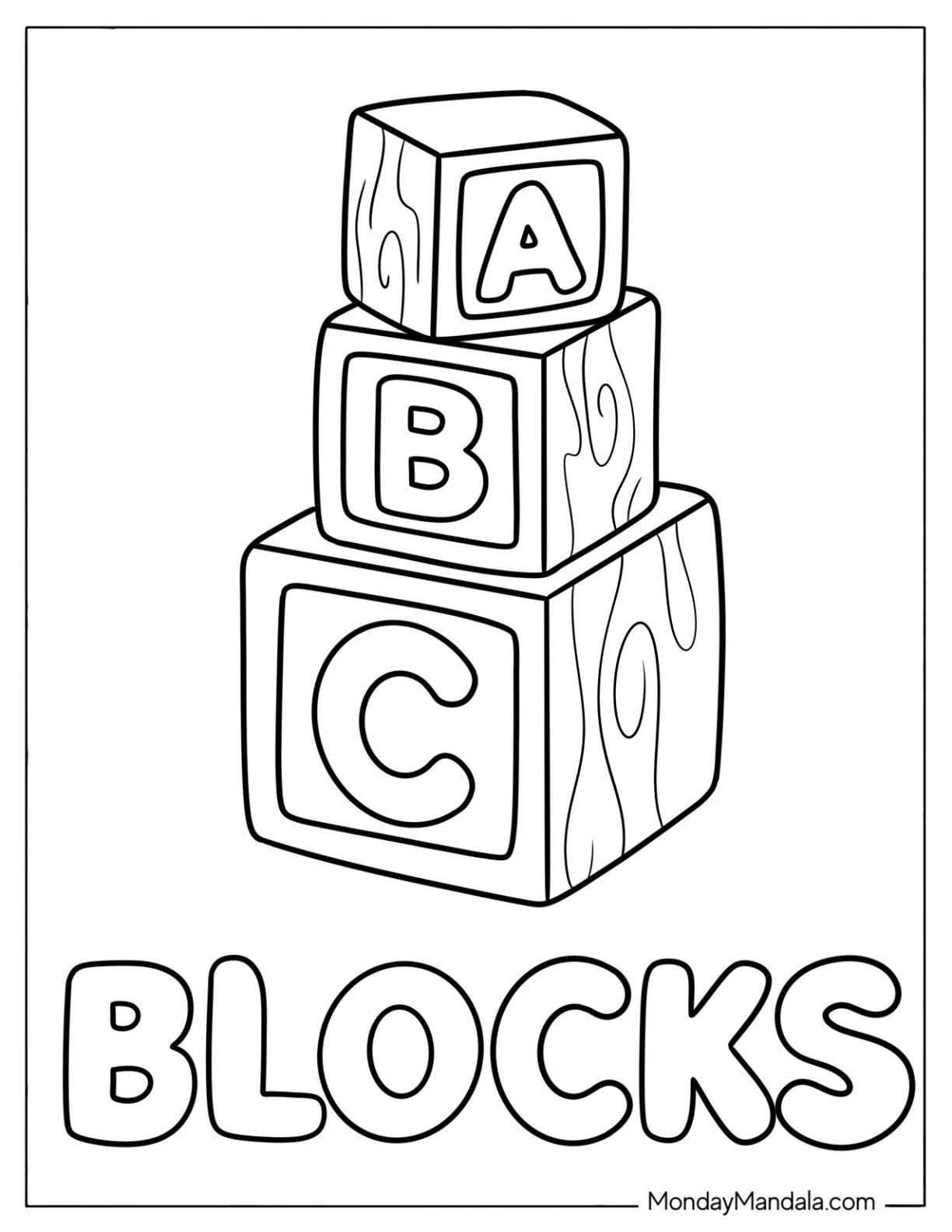 Alphabet Blocks Coloring Page for Toddlers