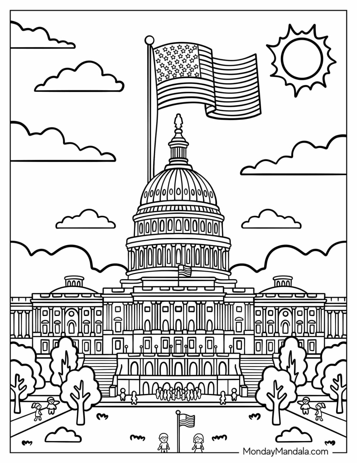 American Flag Flying Above the United States Capitol