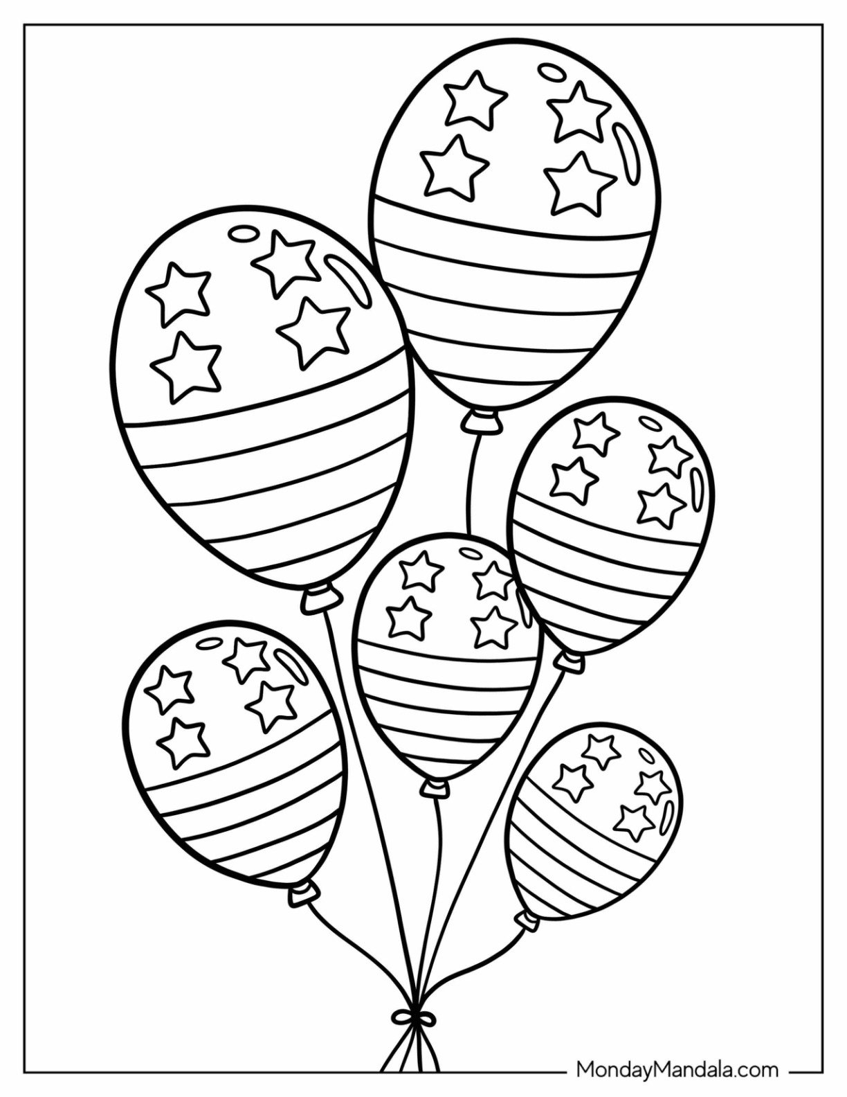 American Flag Style Balloons Coloring Page for Kids