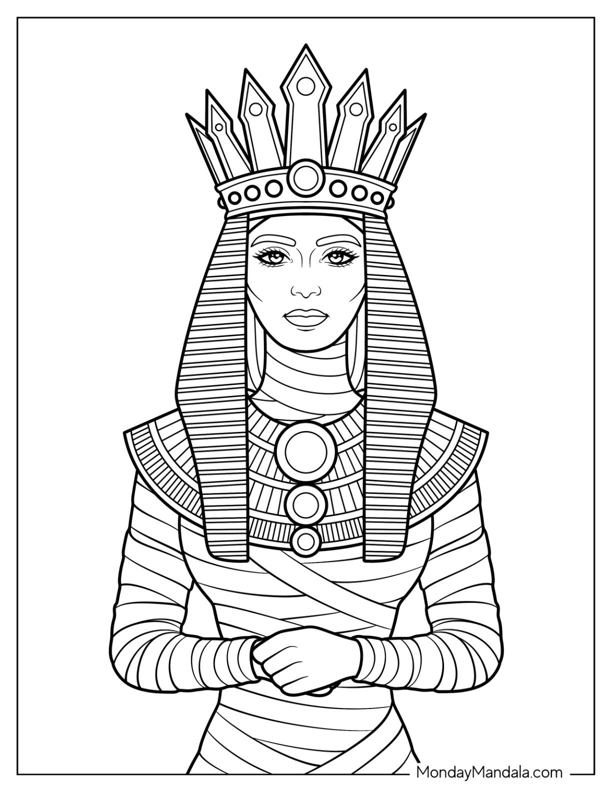 Ancient Egyptian Mummy Coloring Page Queen with Royal Crown