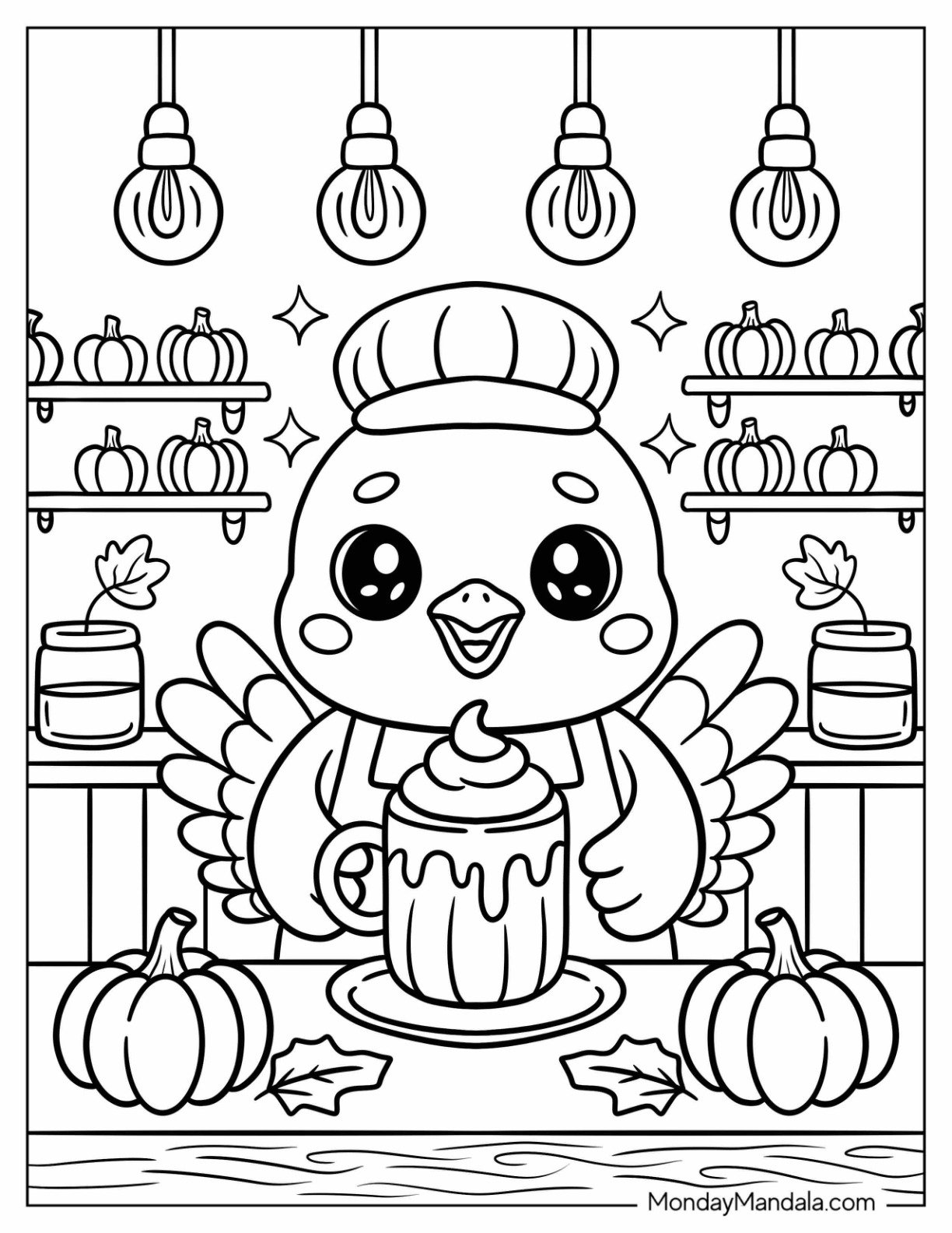 Angelic Turkey Coloring Page Drinking Pumpkin Spice Latte