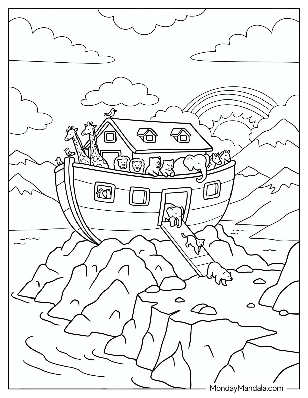 Animals Leaving Noah s Ark After the Flood Coloring Sheet