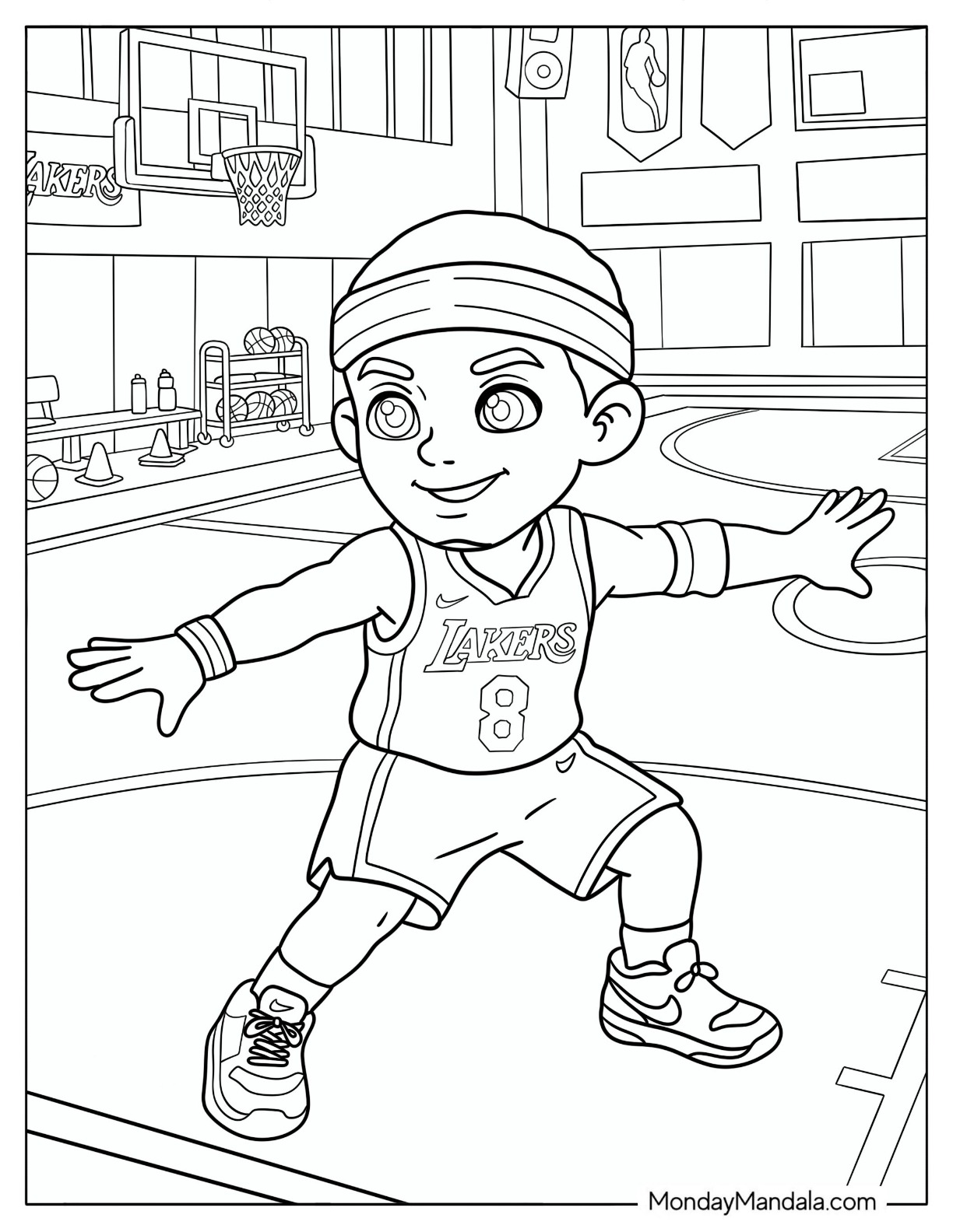 Anime Kobe Bryant on a Basketball Court Coloring Page for Kids