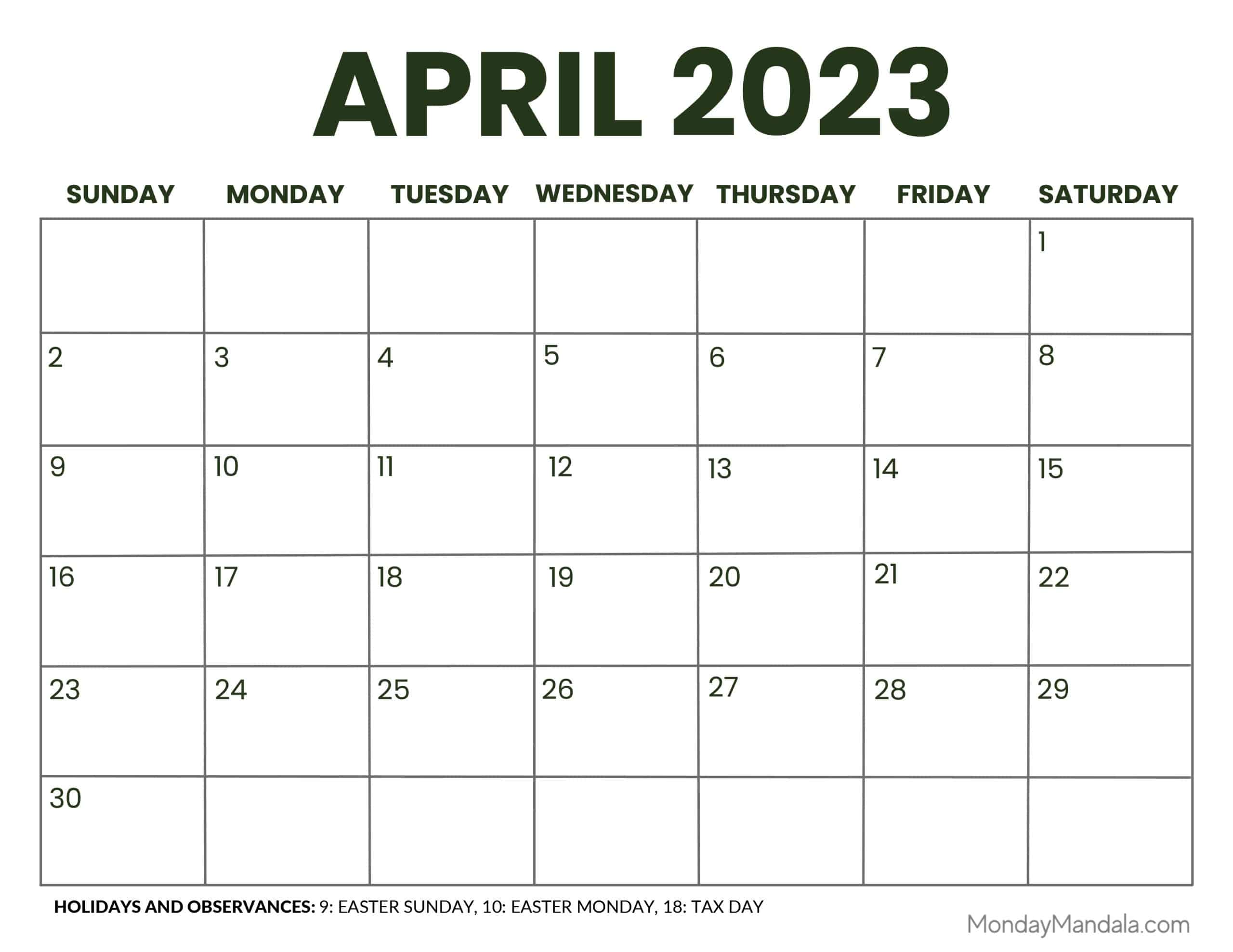 April 2023 Calendar (52 Free PDF Printables)
