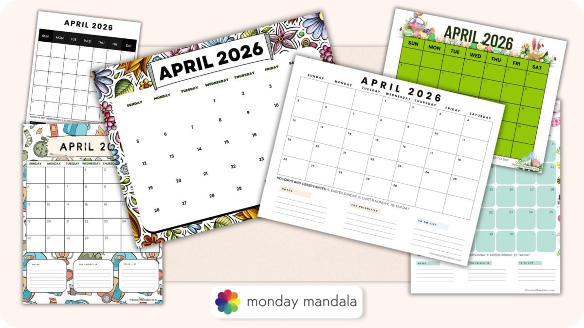 April 2026 Calendars (Free PDF Printables)