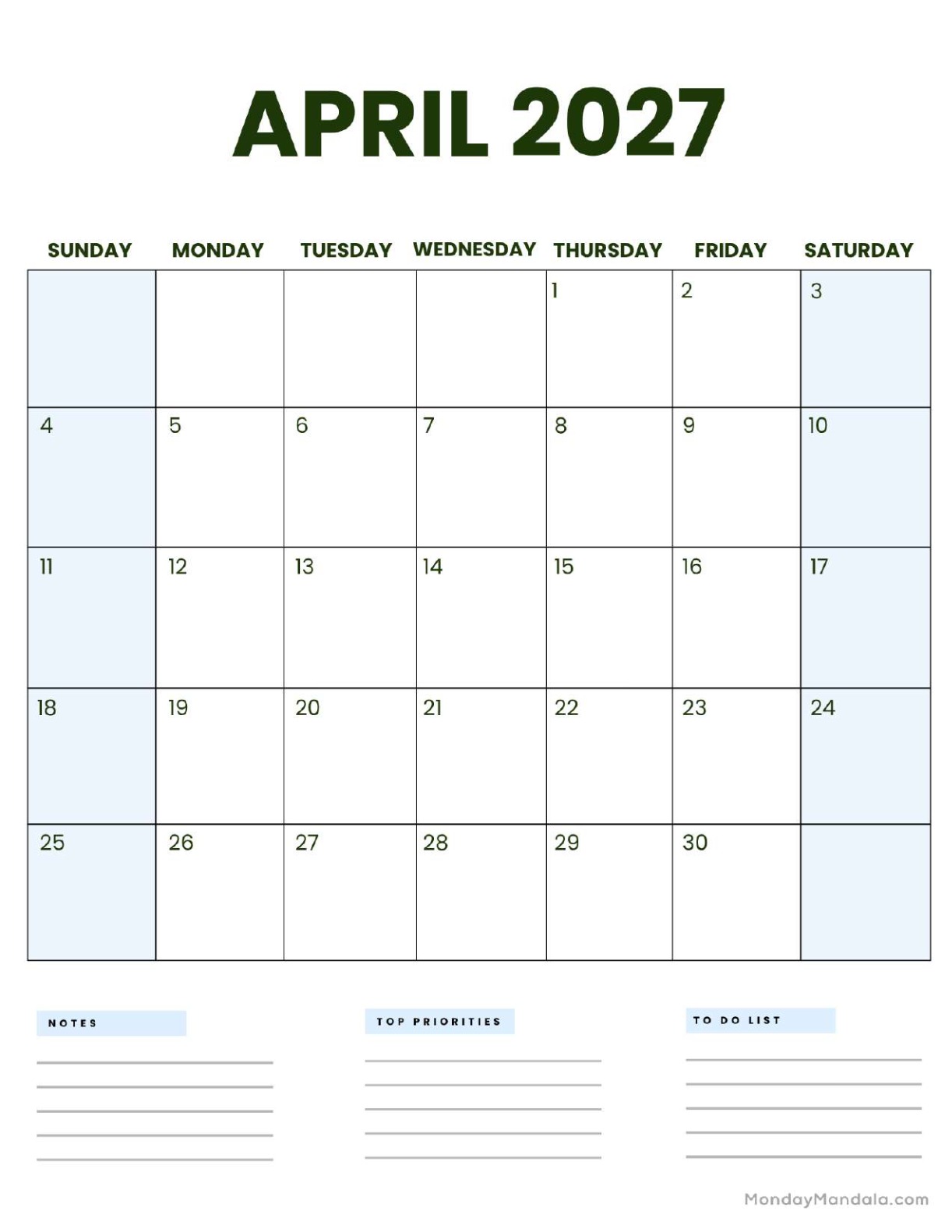 April 2027 Calendar Printable Business3 Portrait