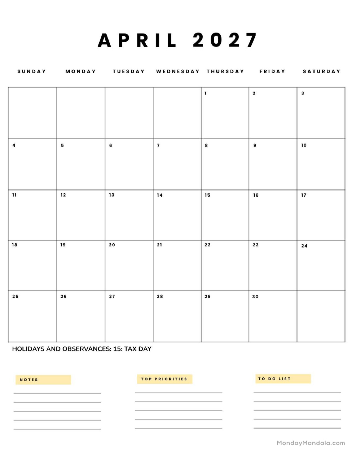 April 2027 Calendar Printable Business5 Portrait