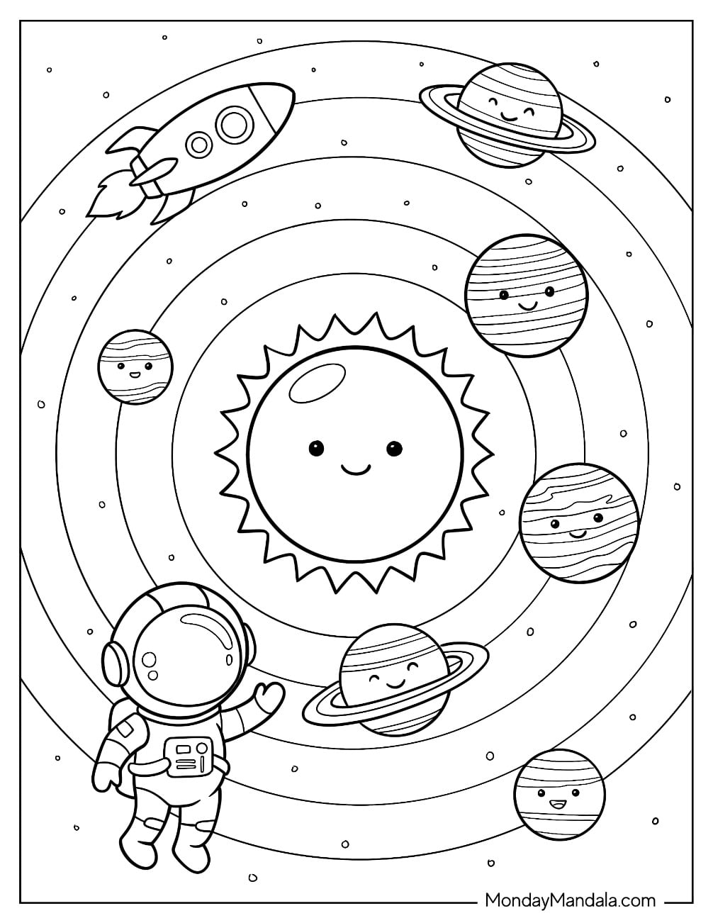Astronaut Exploring the Solar System Coloring Page for Preschoolers