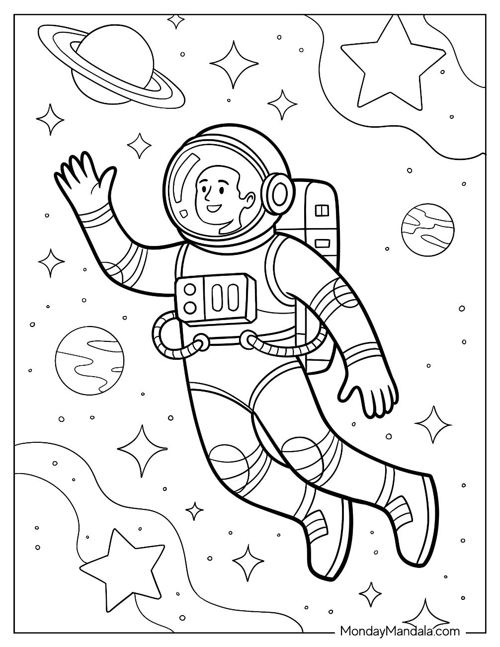 People Coloring Page of Astronaut In Outer Space Surrounded By Planets