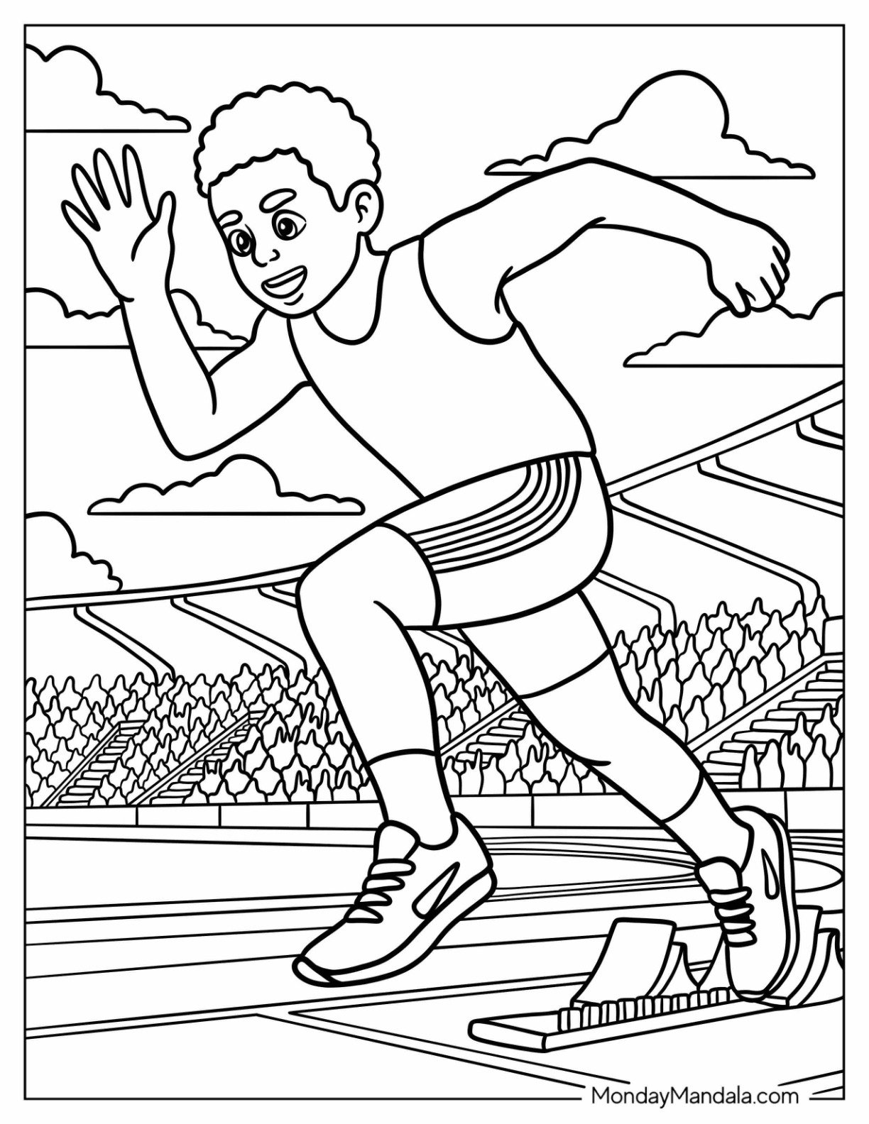 Athletic Black Girl & Boy Coloring Page Running in Stadium for Kids