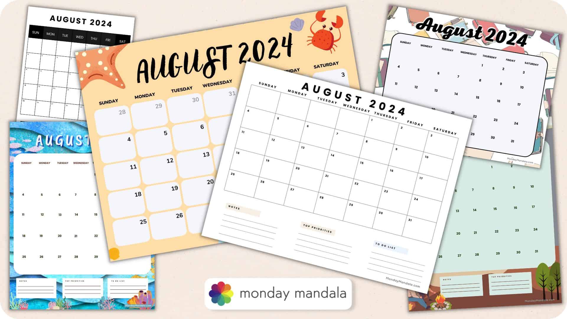 August September 2024 Calendar Printable Page