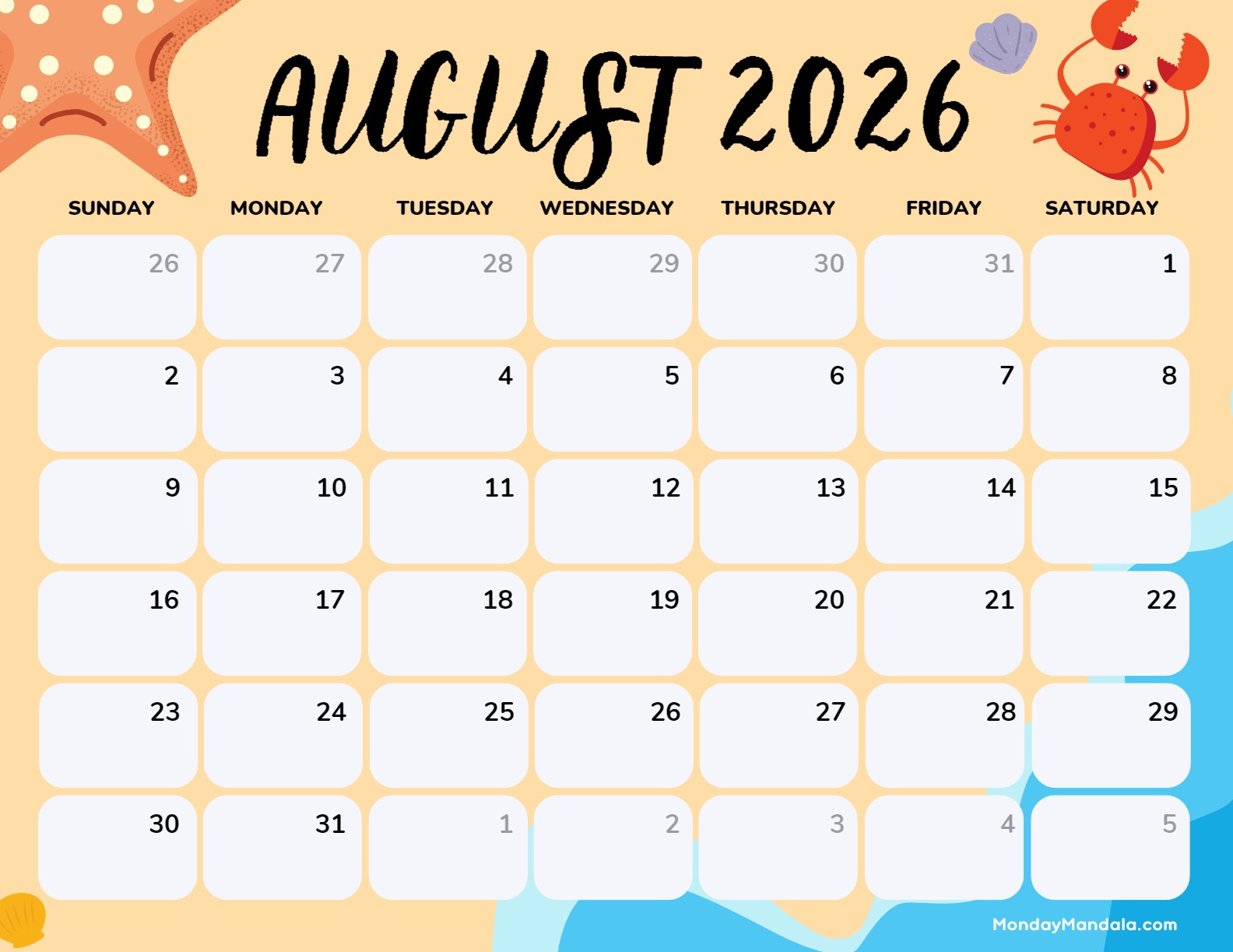 August 2026 Calendars 52 Free PDF Printables 