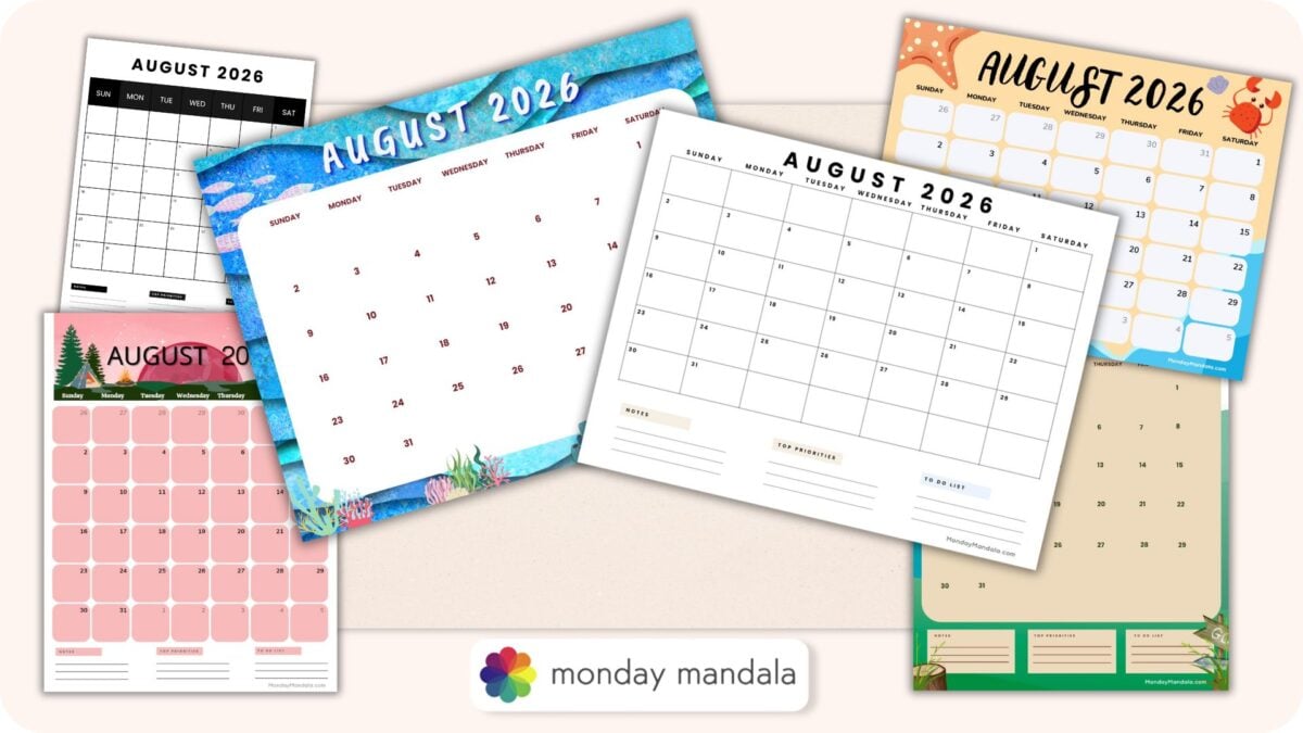 August 2026 Calendars (52 Free PDF Printables)