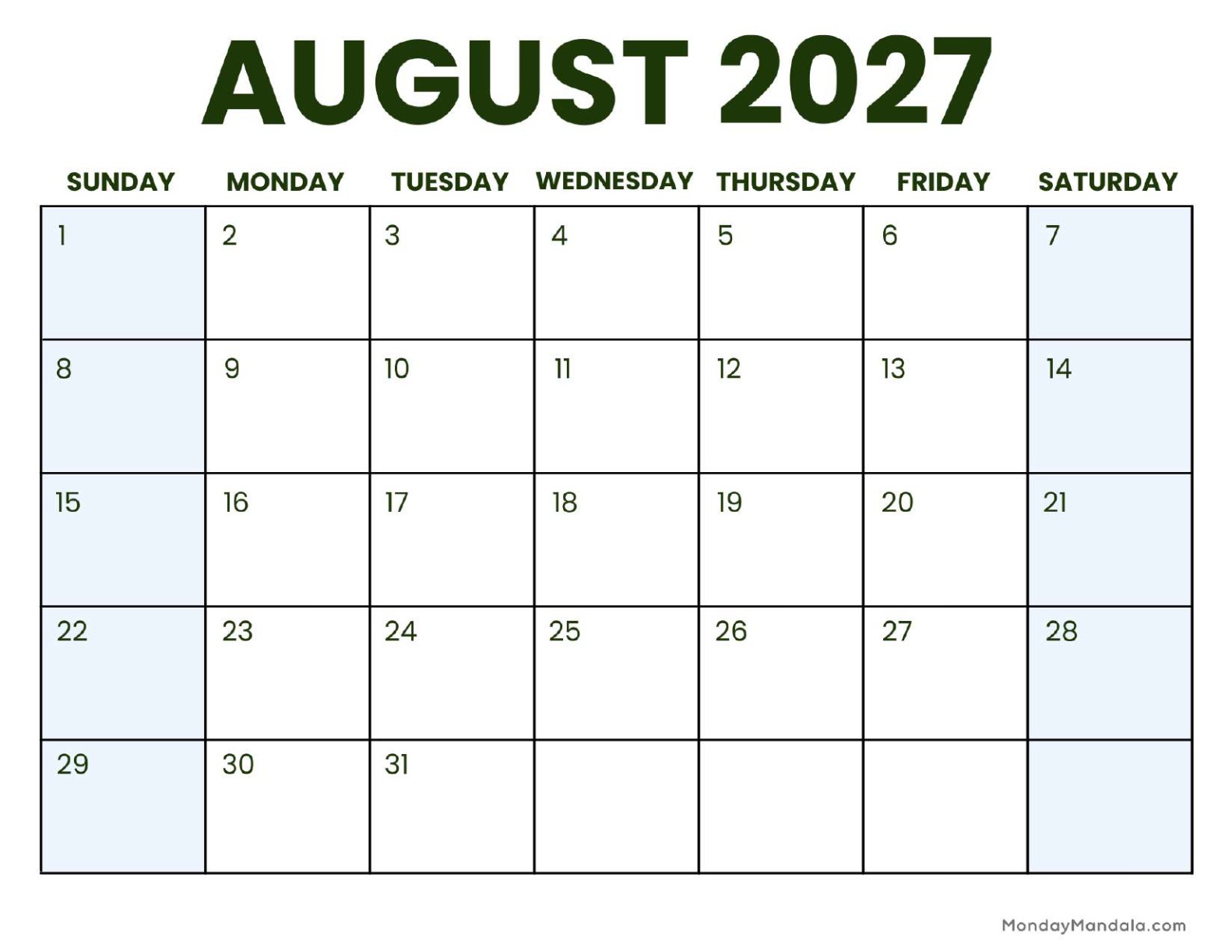 August 2027 Calendar Printable Business3 Landscape