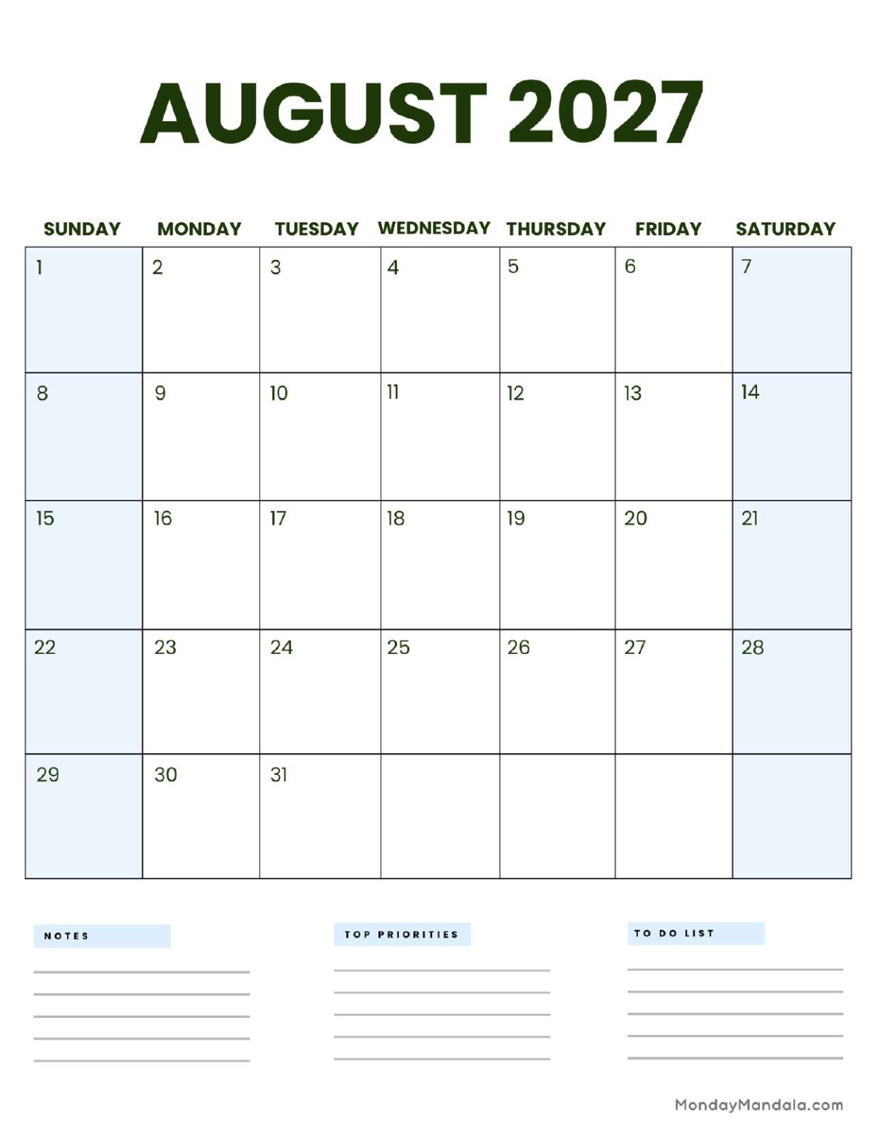 August 2027 Calendar Printable Business3 Portrait