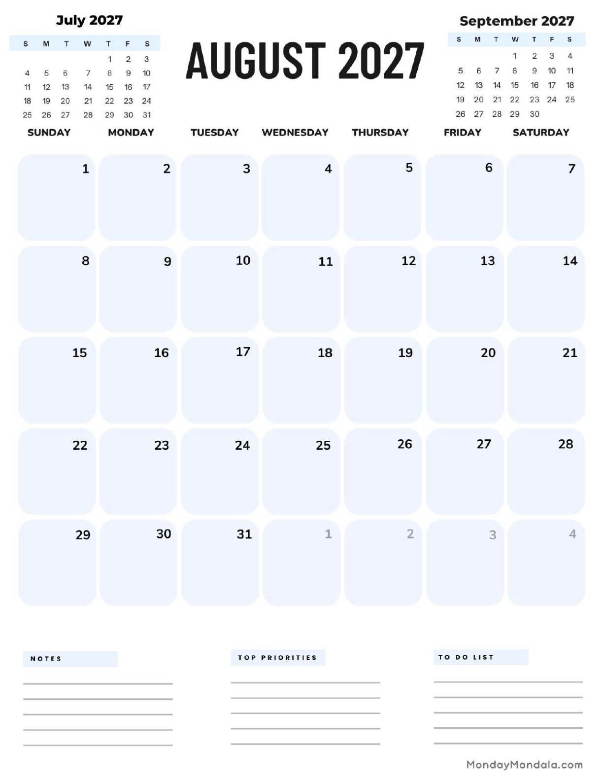 August 2027 Calendar Printable Corporate Portrait