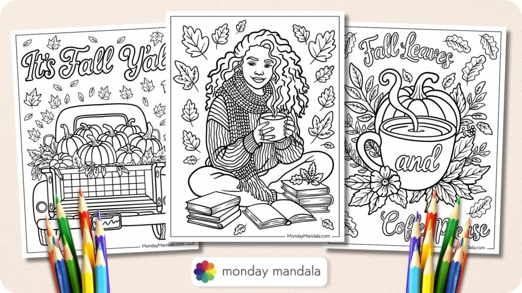 Autumn & Fall Coloring Pages Featured Image v2