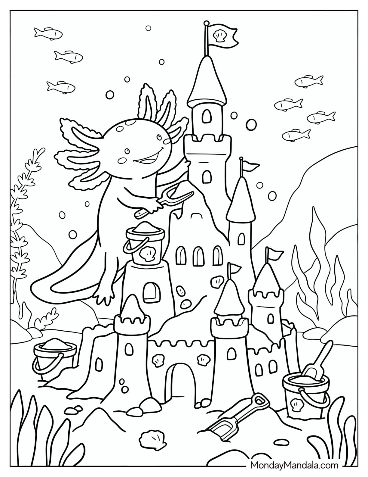Axolotl Juggling Balls Underwater Coloring Page