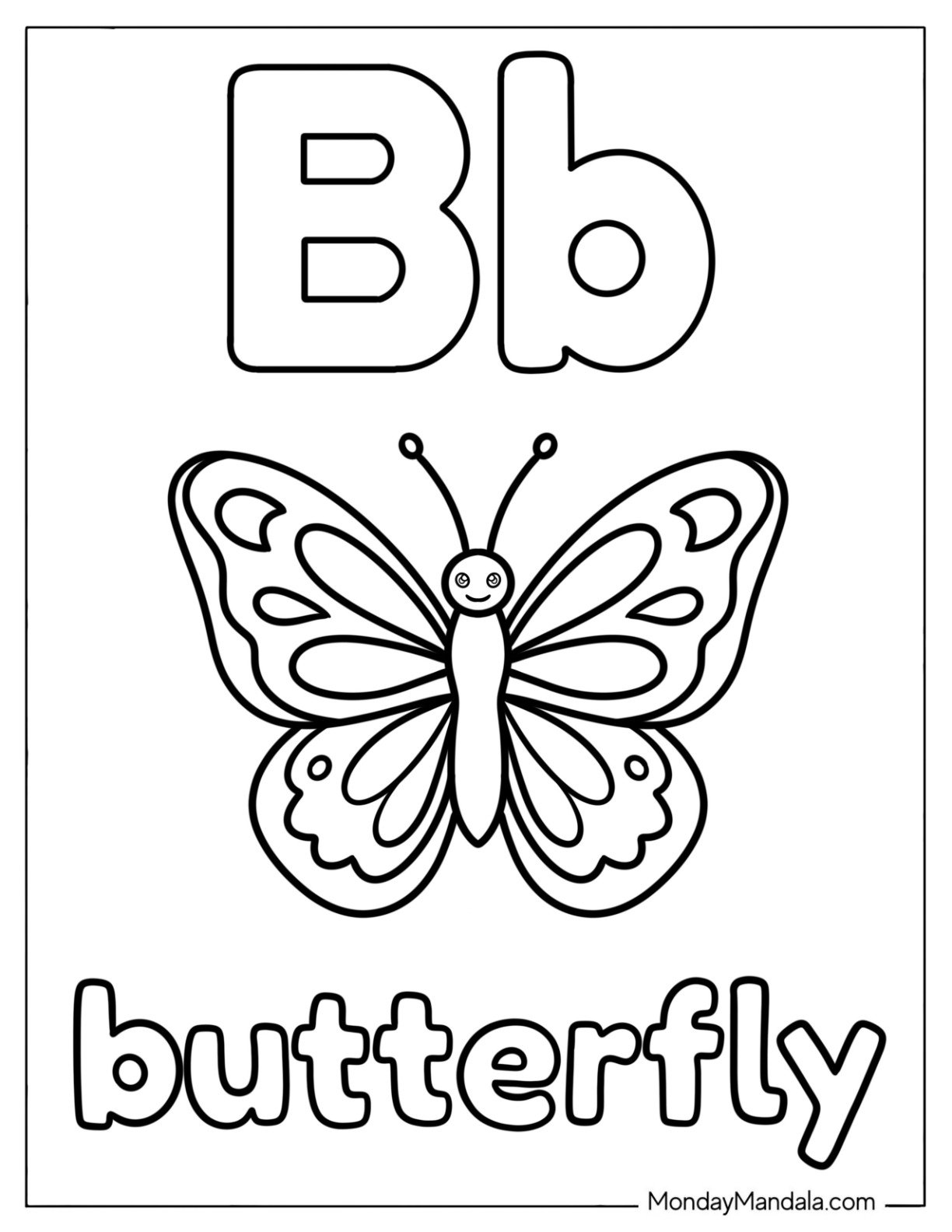 Letter B Coloring Page is for Butterfly for Kids