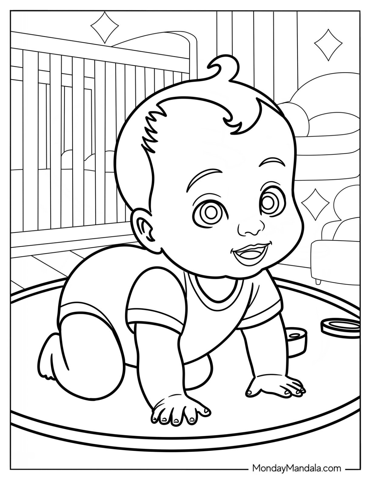 Baby Coloring Page Crawling On The Floor For Kids