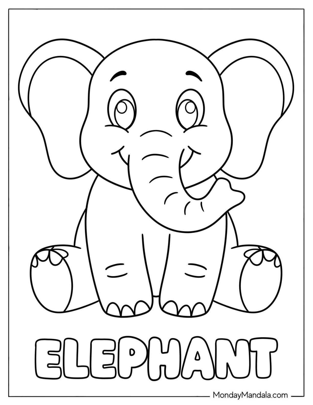Baby Elephant Sitting Coloring Page for Toddlers