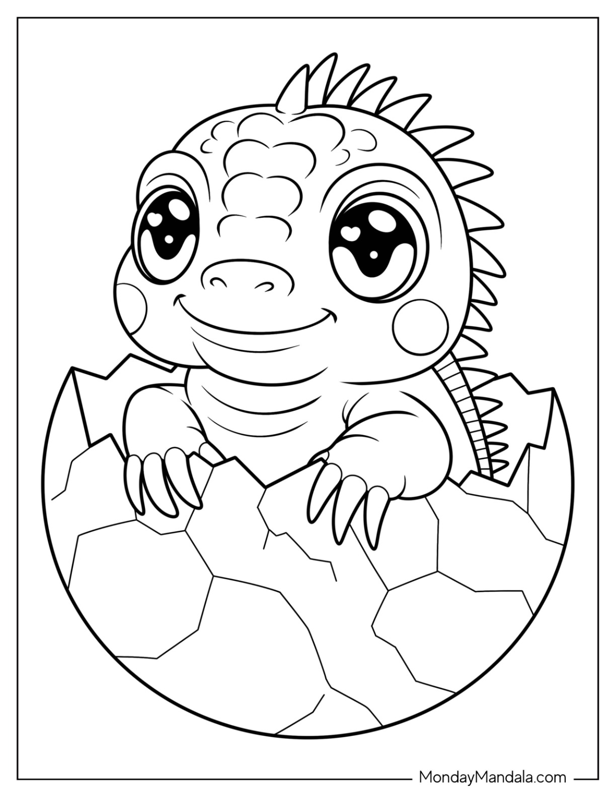 Baby Iguana Coloring Page Hatching From the Egg for Preschoolers