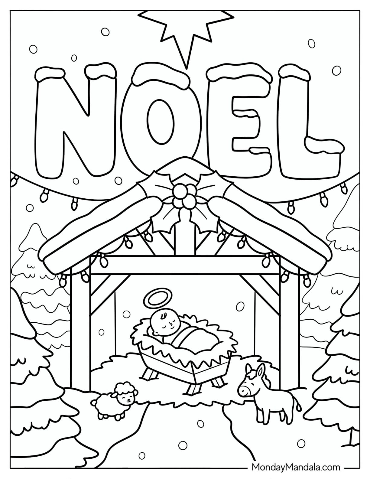 Christian Christmas Coloring Page of Baby Jesus in a Manger on Christian Christmas for Kids